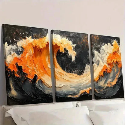 3pcs Black Orange Ceramic Embellishment Wall Art Set Canvas Unframed - High Quality Print 100% Australian Made Wall Canvas - Bella Home Decor