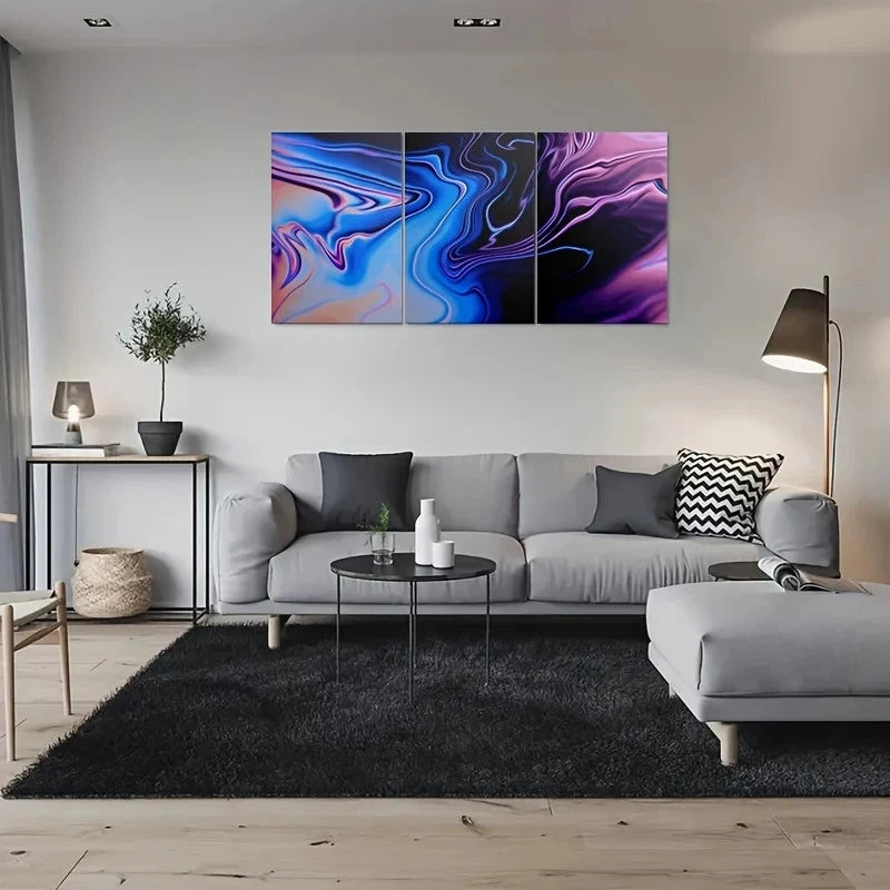 3pcs Abstract Fluid Colorful Blue Purple Metal Print Ready to Hang Art - Bella Home Decor