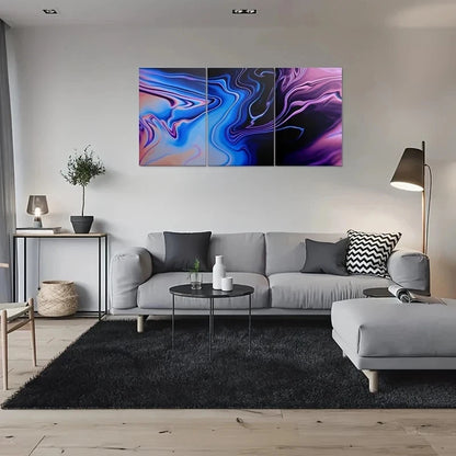 3pcs Abstract Fluid Colorful Blue Purple Metal Print Ready to Hang Art - Bella Home Decor