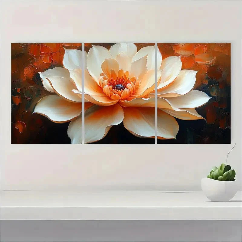3pcs Beige Flower Art Flower Orange A    Wall Art Set Canvas Framed 40x60cm - High Quality Print 100% Australian Made Wall Canvas Ready to Hang - Bella Home Decor