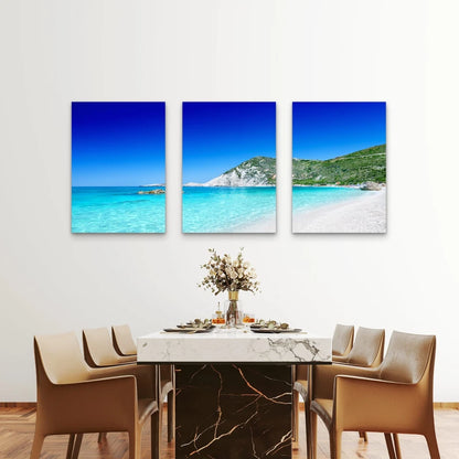 3pcs Petaluma Beach on Kefalonia Island Wall Art Set Canvas Framed 50x70cm - High Quality Print 100% Australian Made Wall Canvas Ready to Hang