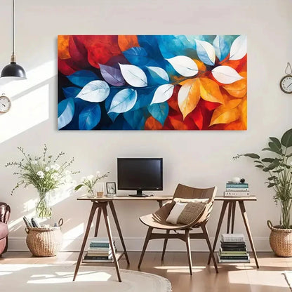 Abstract Colorful Leaves Modern Wall Art Canvas Office Home Room Framed 120x60cm - Bella Home Decor