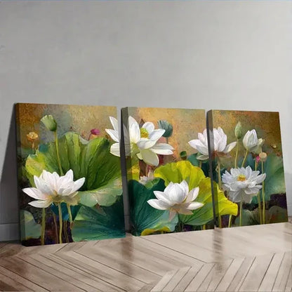 3pcs Green Leaves With Calm Water Wall Art Set Canvas Unframed - High Quality Print 100% Australian Made Wall Canvas