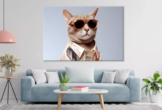 Aesthetic Cat Wearing Sunglasses Wall Art Decor 100% Australian Made - Bella Home Decor