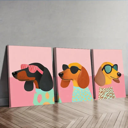 3pcs Dog Glasses & Stylish Outfits Perfect Wall Art Set Canvas Framed 40x60cm - High Quality Print 100% Australian Made Wall Canvas Ready to Hang - Bella Home Decor