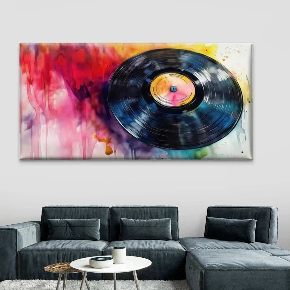 Vinyl Record Music-Themed Ink Wall Art Canvas Office Home Room Framed 120x60cm