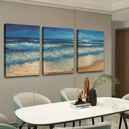3pcs Ocean Waves & Night Seascape Painting Wall Art Canvas Unframed - High Quality Print 100% Australian Made Wall Canvas