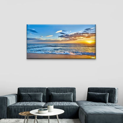 Beach Sunset Ocean Scene Wall Art Canvas Office Home Room Framed 120x60cm