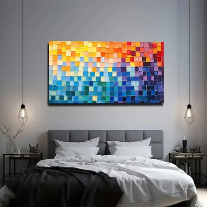 Vibrant Color Blocks Mosaic Wall Art Canvas Office Home Room Framed 120x60cm