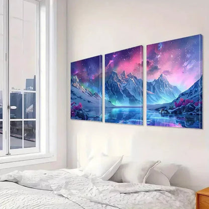 3pcs Abstract Starry Night With Pink Glow Wall Art Set Canvas Framed 60x90cm - High Quality Print 100% Australian Made Wall Canvas Ready to Hang