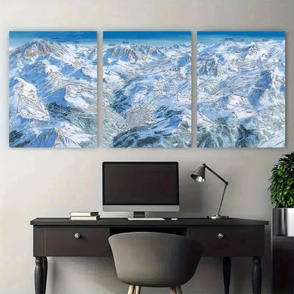 3pcs Three Valleys Skiing Travel Poster Perfect Wall Art Set Canvas Framed 50x70cm - High Quality Print 100% Australian Made Wall Canvas Ready to Hang