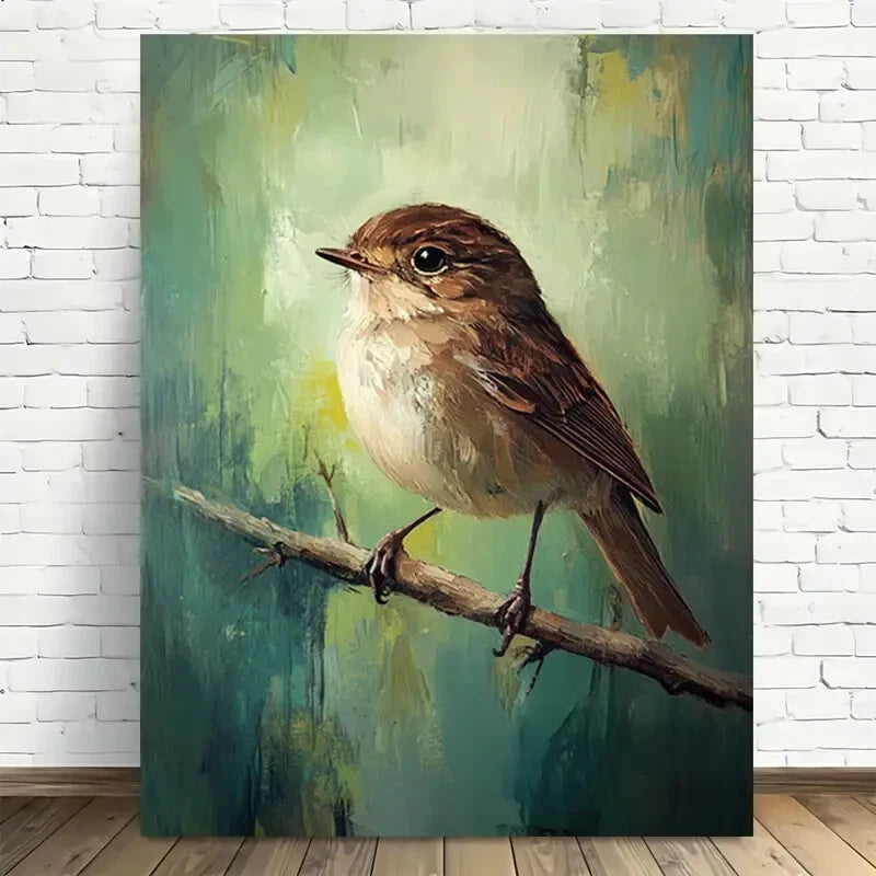 Beautiful Nature Serenity Bird On Branch Painting 40x60cm Metal Print Ready to Hang - Bella Home Decor