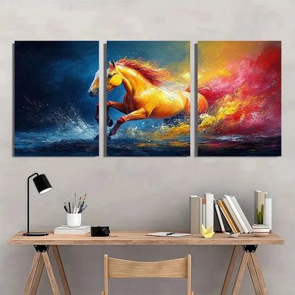 3pcs Oil Painting Abstract Horse Wall Art Set Canvas Framed 60x90cm - High Quality Print 100% Australian Made Wall Canvas Ready to Hang