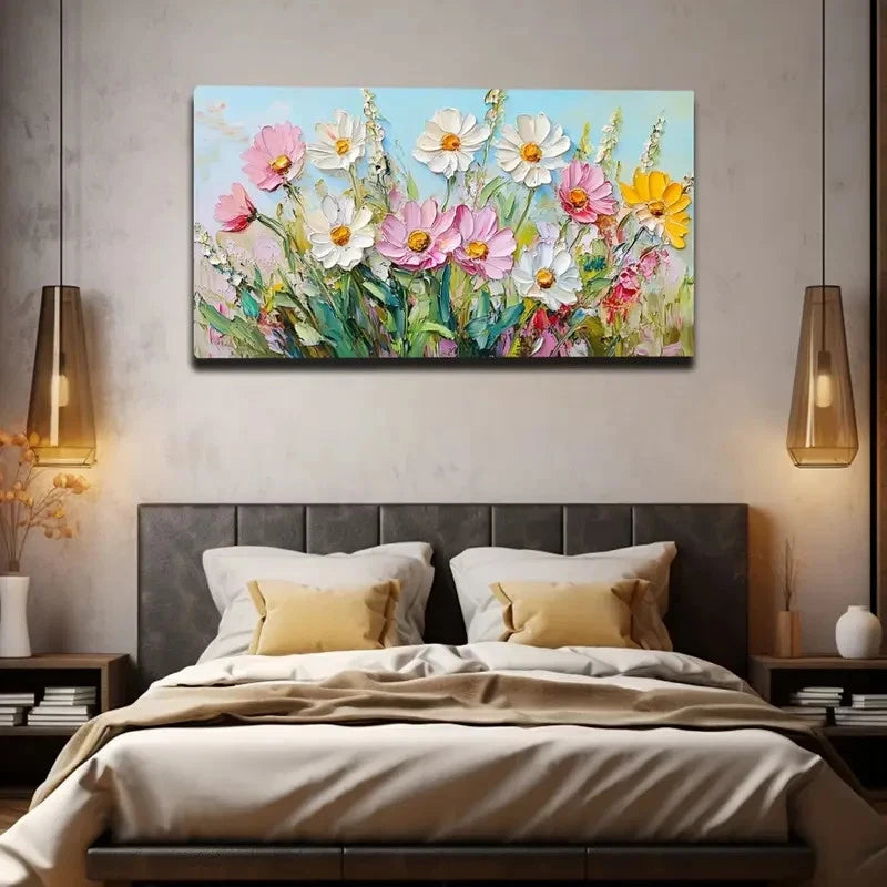 Accompanied By A Vibrant Flower Wall Art Canvas Office Home Room Framed 120x60cm