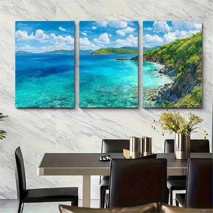 3pcs US Virgin Islands Décor Caribbean Perfect Wall Art Set Canvas Framed 50x70cm - High Quality Print 100% Australian Made Wall Canvas Ready to Hang
