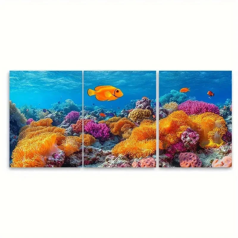 3pcs Underwater Paradise with Marine Life NJ   Wall Art Set Canvas Framed 50x70cm - High Quality Print 100% Australian Made Wall Canvas Ready to Hang