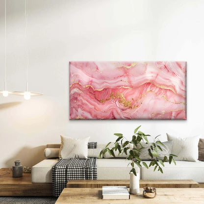 Rose Quartz Gold Abstract Wall Art Canvas Office Home Room Framed 120x60cm - Bella Home Decor