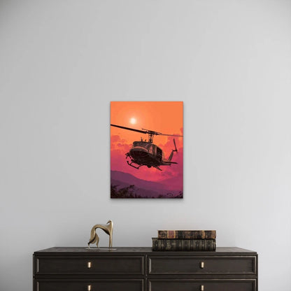 Vaporwave Huey Helicopter Over Vietnam Metal Print Ready to Hang