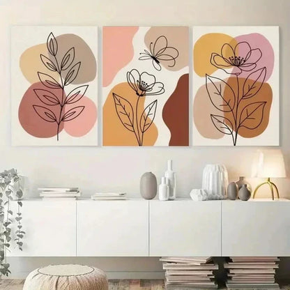 3pcs Abstract Shapes, Flowers, Butterfly Wall Art Canvas Unframed - High Quality Print 100% Australian Made Wall Canvas