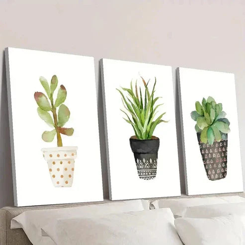 3pcs Vibrant Potted Succulent & Cactus Plant Wall Art Canvas Unframed - High Quality Print 100% Australian Made Wall Canvas