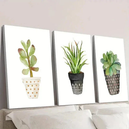 3pcs Vibrant Potted Succulent & Cactus Plant Wall Art Canvas Unframed - High Quality Print 100% Australian Made Wall Canvas