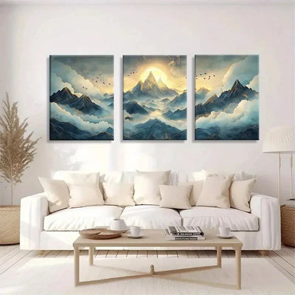 3pcs Stunning Mountain and Clouds Metal Print Ready to Hang Art - Bella Home Decor