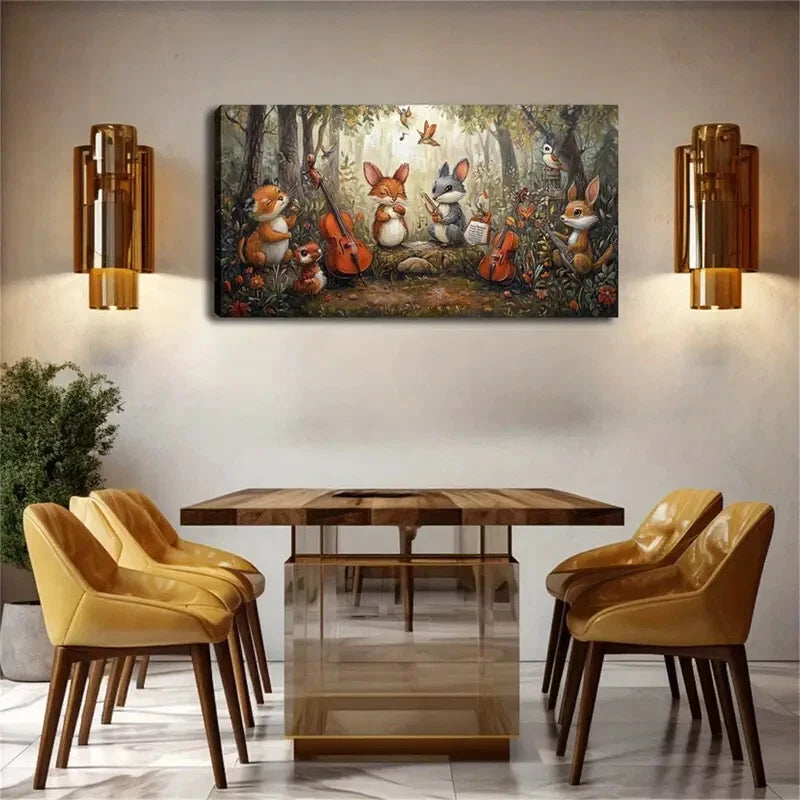 Forest Animal Concert Autumn Wall Art Canvas Office Home Room Framed 120x60cm