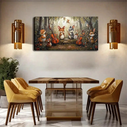 Forest Animal Concert Autumn Wall Art Canvas Office Home Room Framed 120x60cm