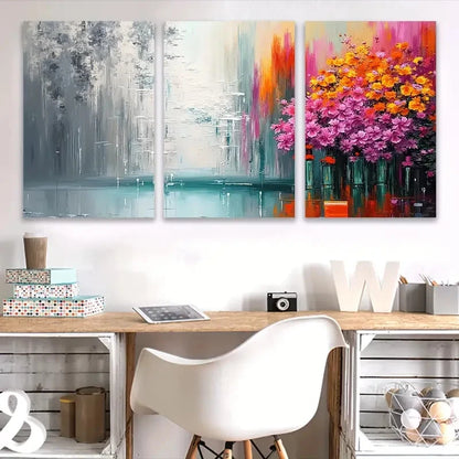 3pcs Elegant Floral Art Design Wall Art Set Canvas Framed 40x60cm - High Quality Print 100% Australian Made Wall Canvas Ready to Hang