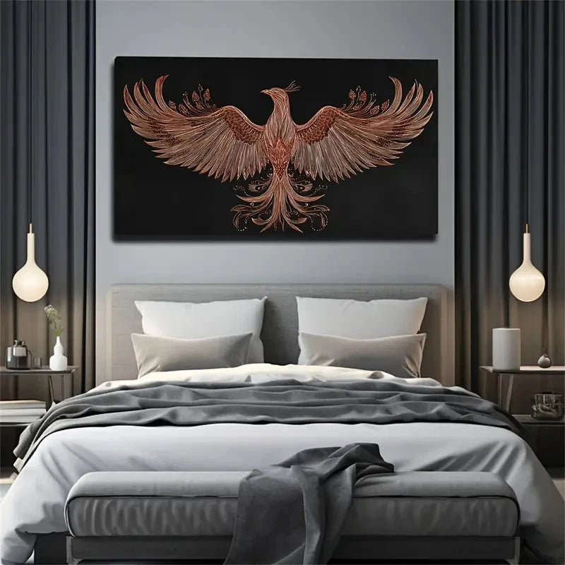 Modern Golden Phoenix Wall Art Canvas Office Home Room Framed 120x60cm