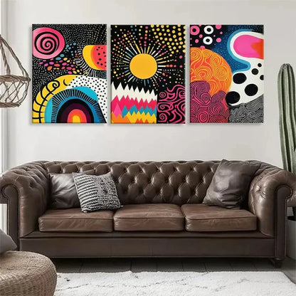 3pcs Abstract Colorful Geometric Pattern Perfect Wall Art Set Canvas Unframed - High Quality Print 100% Australian Made Wall Canvas - Bella Home Decor