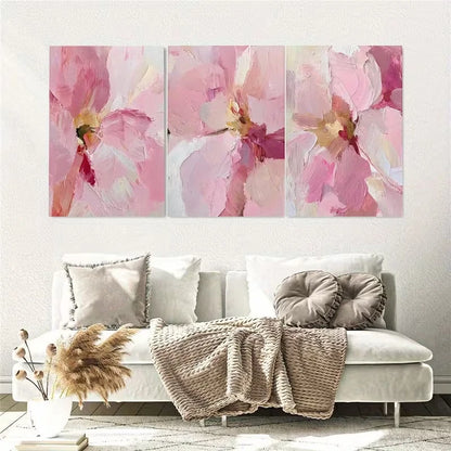 3pcs Abstract Pink Flowers  Wall Art Set Canvas Framed 50x70cm - High Quality Print 100% Australian Made Wall Canvas Ready to Hang - Bella Home Decor