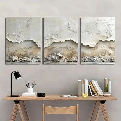 3pcs Minimalist Beige Textured Wall Art Metal Print Ready to Hang Art - Bella Home Decor