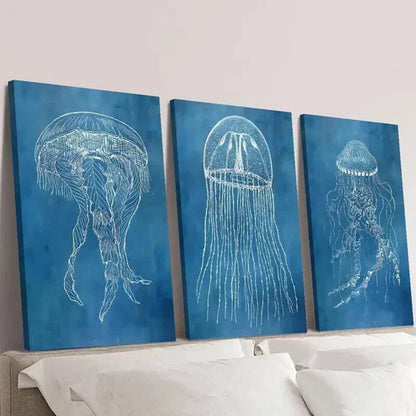 3pcs Luxury Jellyfish Mordai Blueprint Wall Art Canvas Unframed - High Quality Print 100% Australian Made Wall Canvas