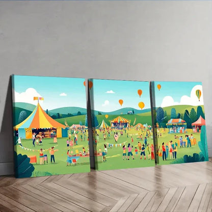 3pcs Depicting an Outdoor Music Festival Wall Art Set Canvas Unframed - High Quality Print 100% Australian Made Wall Canvas - Bella Home Decor