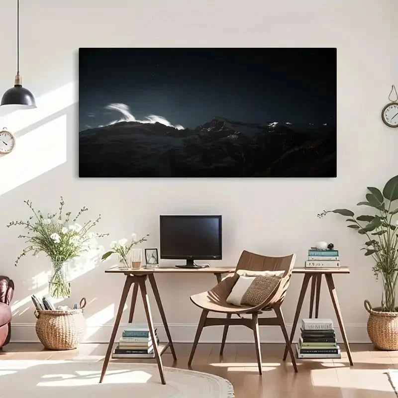 Mountains Moonlight Dark Night Wall Art Canvas Office Home Room Framed 120x60cm