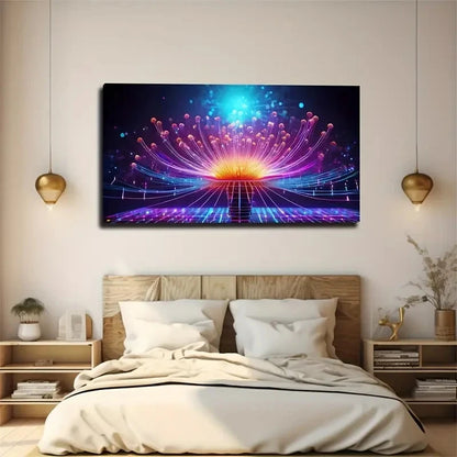 Vibrant Neon Flower Glowing Wall Art Canvas Office Home Room Framed 120x60cm