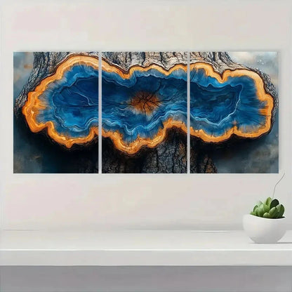 3pcs Oak Tree Ring Blue EW  Wall Art Set Canvas Framed 40x60cm - High Quality Print 100% Australian Made Wall Canvas Ready to Hang