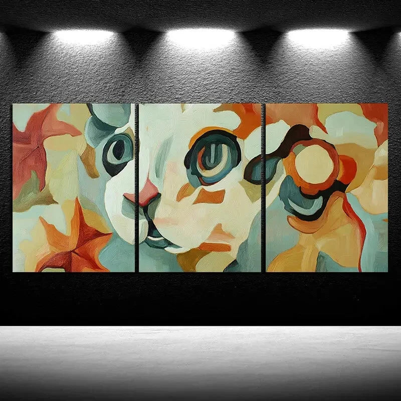 3pcs Abstract Cat Design Waterproof Metal Print Ready to Hang Art - Bella Home Decor