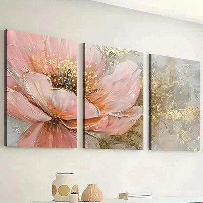 3pcs Golden Abstract Floral Landscape Wall Art Set Canvas Framed 50x70cm - High Quality Print 100% Australian Made Wall Canvas Ready to Hang - Bella Home Decor