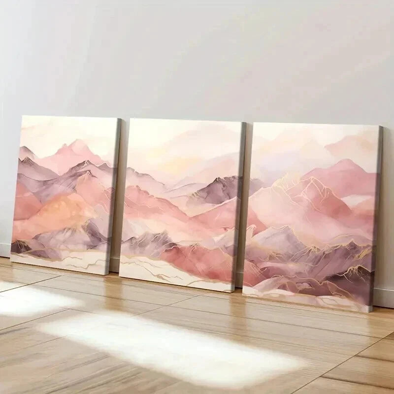 3pcs Abstract Pinkish Mountain Serene Painting Wall Art Set Canvas Framed 50x70cm - High Quality Print 100% Australian Made Wall Canvas Ready to Hang - Bella Home Decor