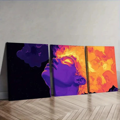 3pcs Purple Abstract Face Design Wall Art Set Canvas Unframed – High Quality Print 100% Australian Made Wall Canvas - Bella Home Decor