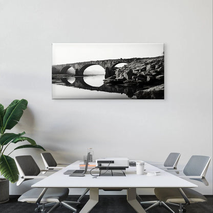 Black & White Stone Arch Bridge River Wall Art Canvas Office Home Framed 120x60cm
