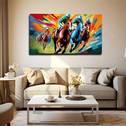 Vibrant Horse Racing Wall Art Canvas Office Home Room Framed 120x60cm