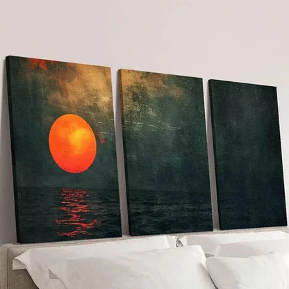 3pcs Red Sun over Emerald Green Sea Wall Art Canvas Unframed - High Quality Print 100% Australian Made Wall Canvas