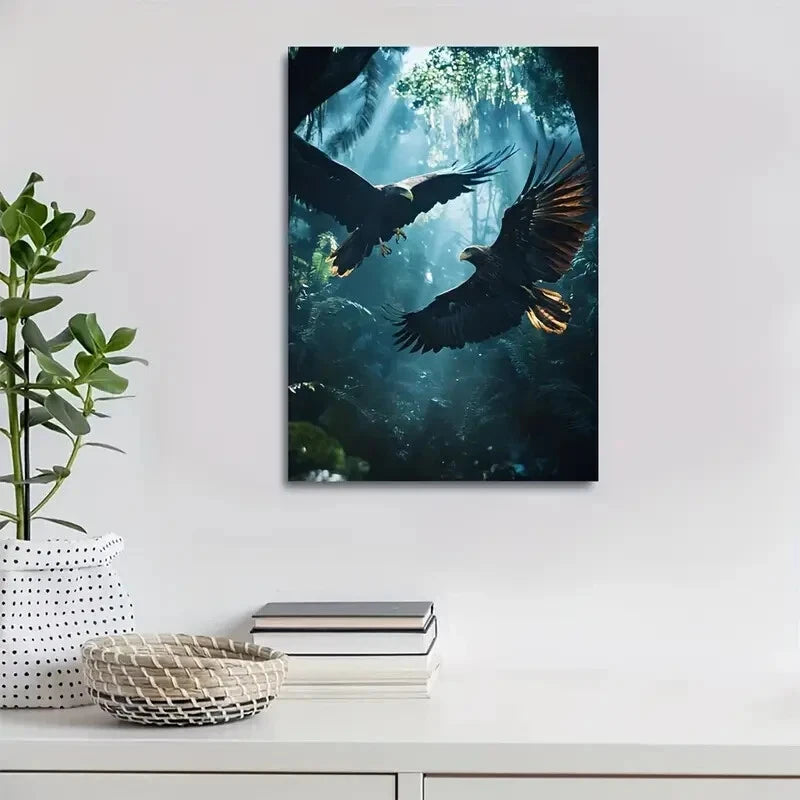 Dreamlike Scene of Eagle Chasing Each Other in a Deep 40x60cm Metal Print Ready to Hang