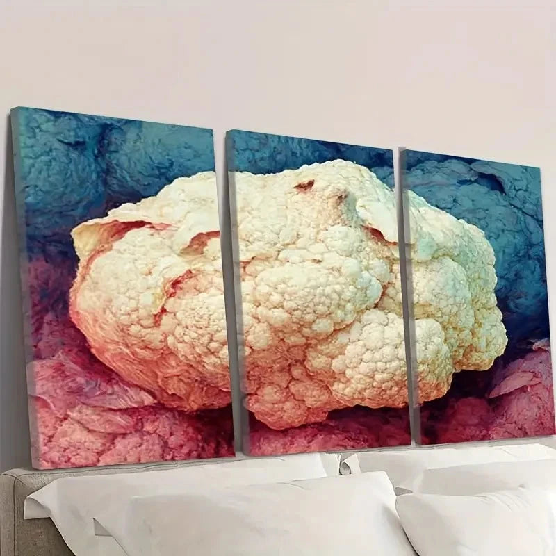 3pcs Vibrant Cauliflower Abstract Design Wall Art Set Canvas Framed 50x70cm - High Quality Print 100% Australian Made Wall Canvas Ready to Hang