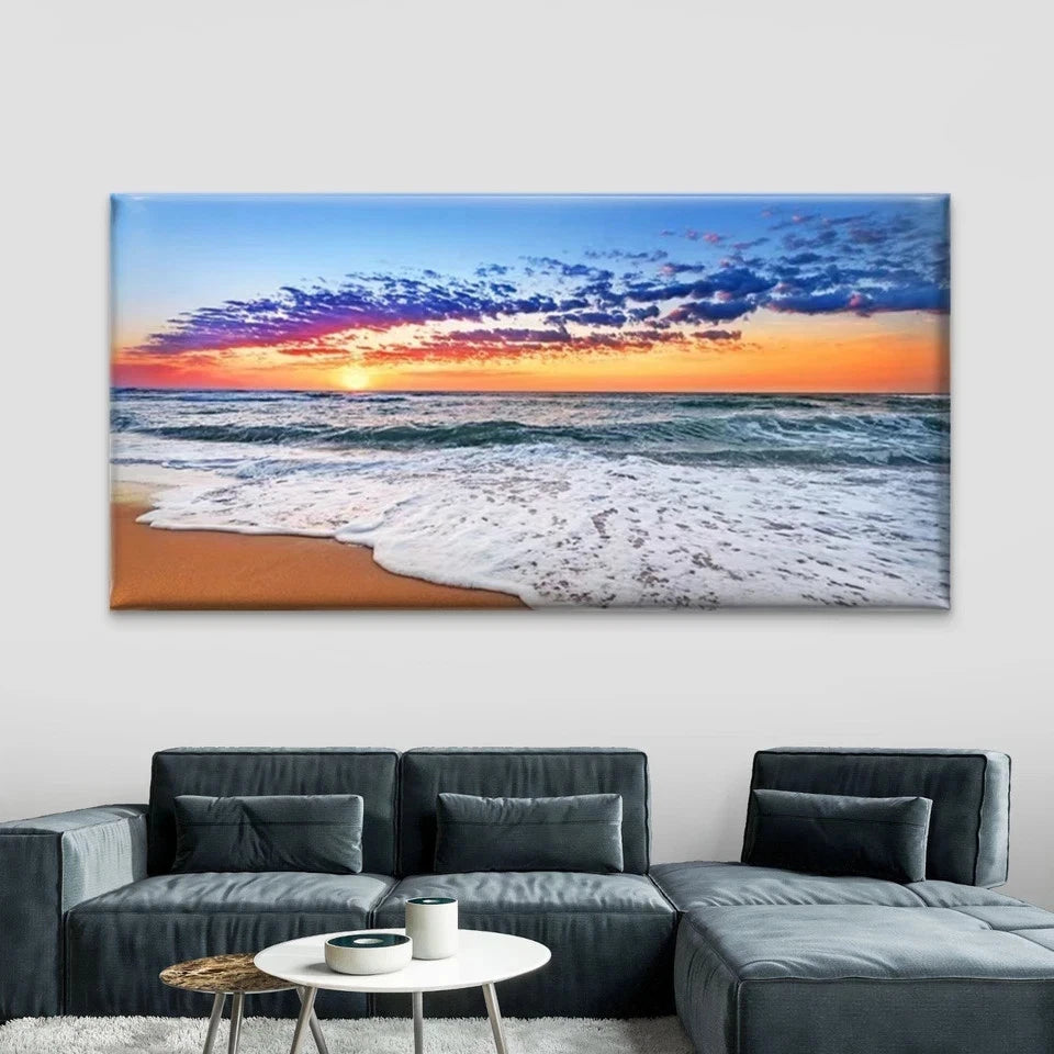 Ocean Waves & Sandy Shore Wall Art Canvas Office Home Room Framed 120x60cm