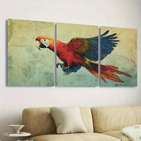 3pcs Vintage Parrot Wall Art Set Canvas Unframed – High Quality Print, 100% Australian Made Wall Canvas - Bella Home Decor