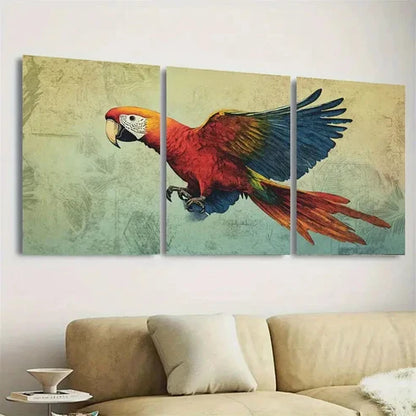 3pcs Vintage Parrot Wall Art Set Canvas Unframed – High Quality Print, 100% Australian Made Wall Canvas - Bella Home Decor